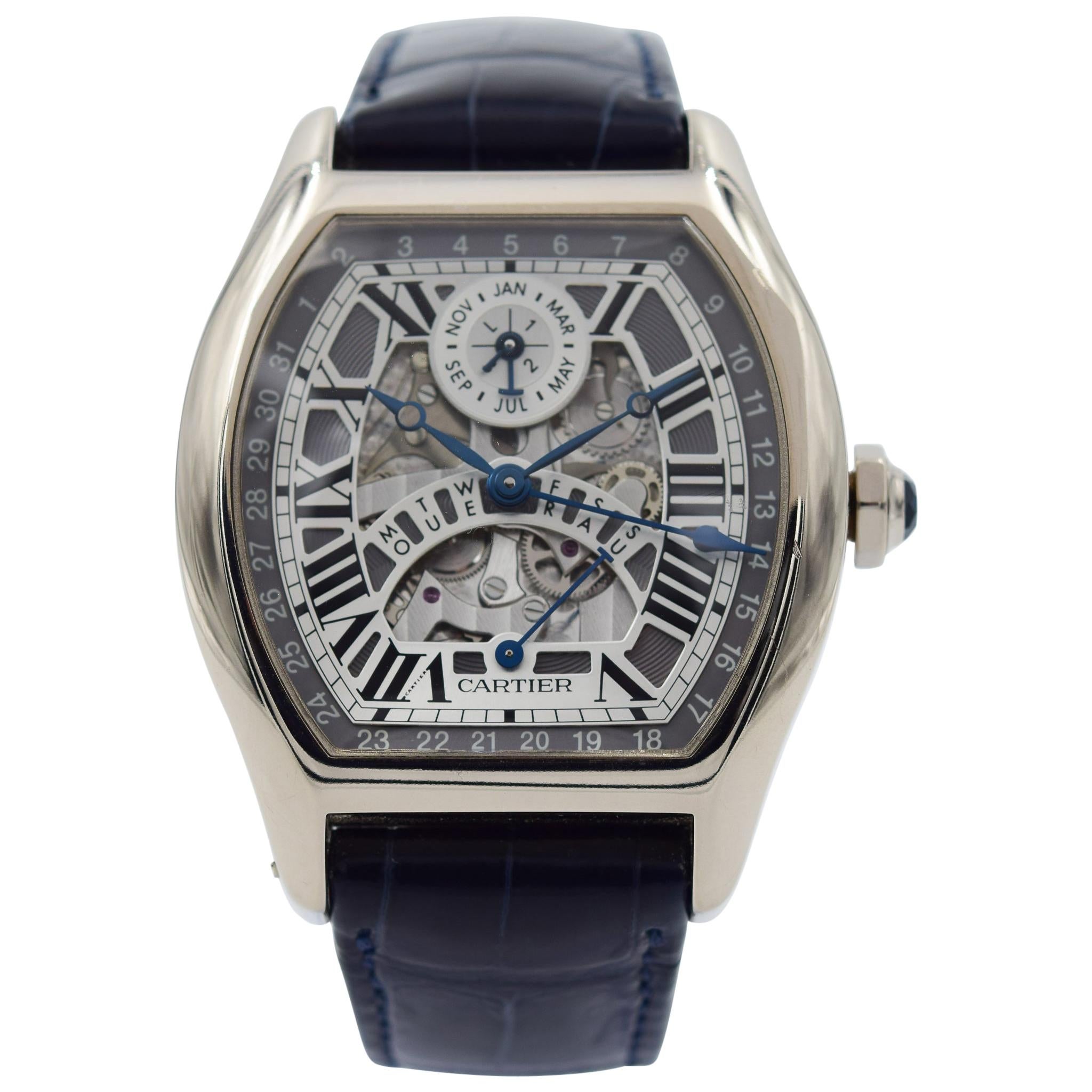 Cartier Tortue Perpetual Calendar in 18k White Gold W1580004, Full Box / Papers