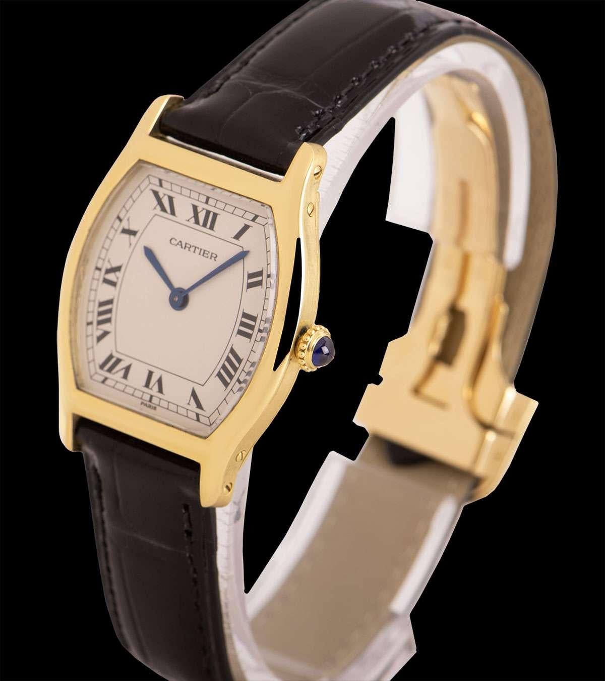 An 18k Yellow Gold Tortue Ladies Wristwatch, silver dial with roman numerals and a secret signature at 