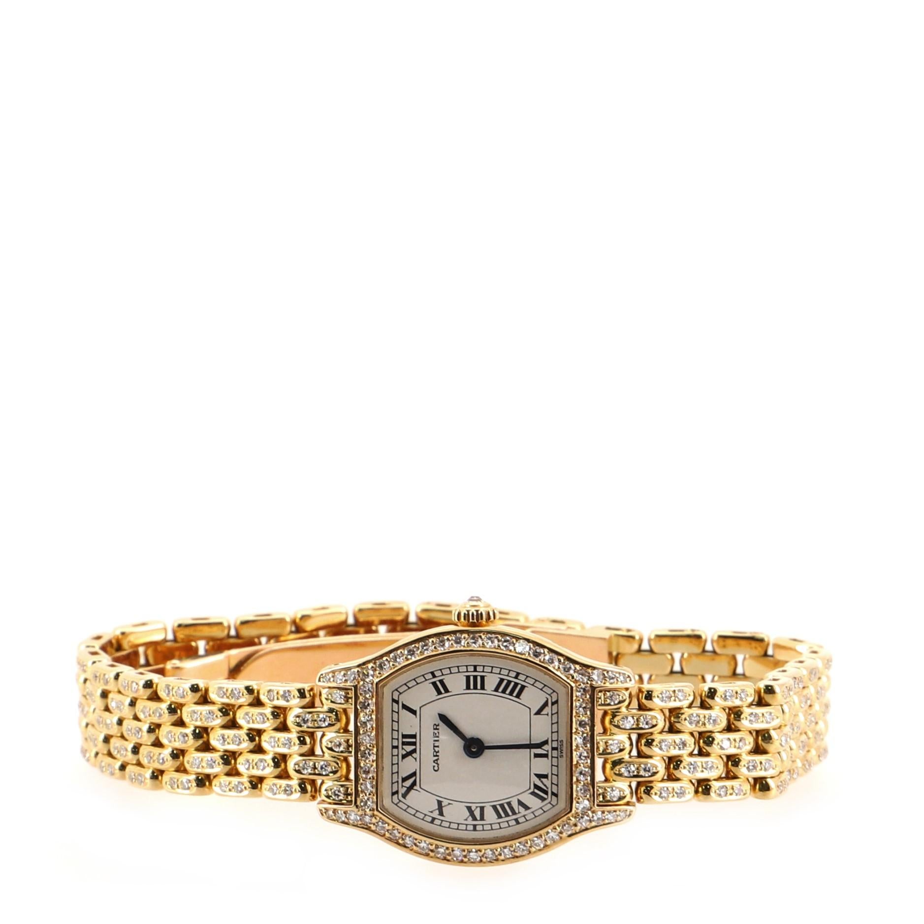 Cartier Tortue Quarzuhr Uhr Gelbgold und Diamanten 20 im Zustand „Gut“ in New York, NY