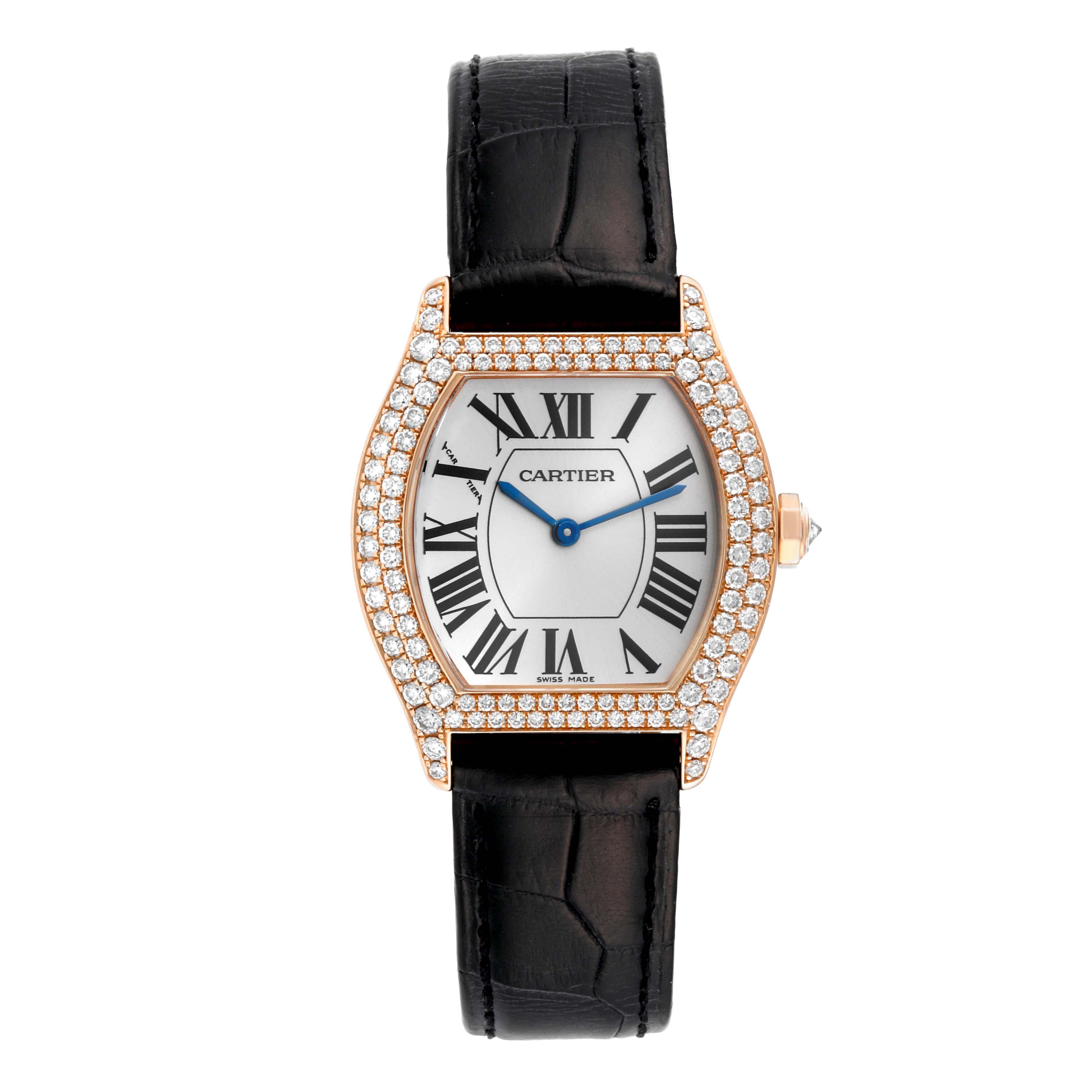 Cartier Montre Tortue en or rose avec lunette en diamants pour femmes WA503751 en vente 1
