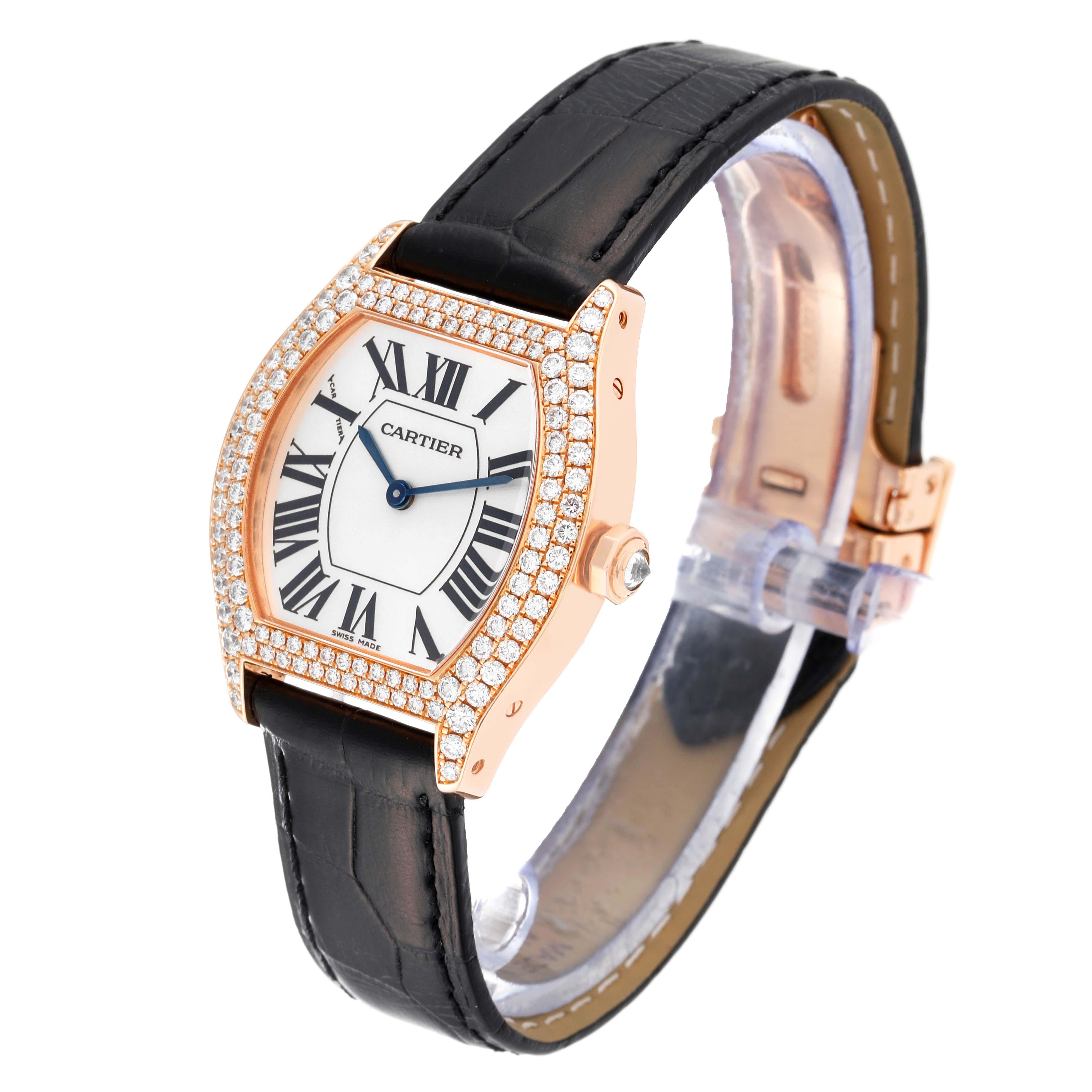 Cartier Montre Tortue en or rose avec lunette en diamants pour femmes WA503751 en vente 4