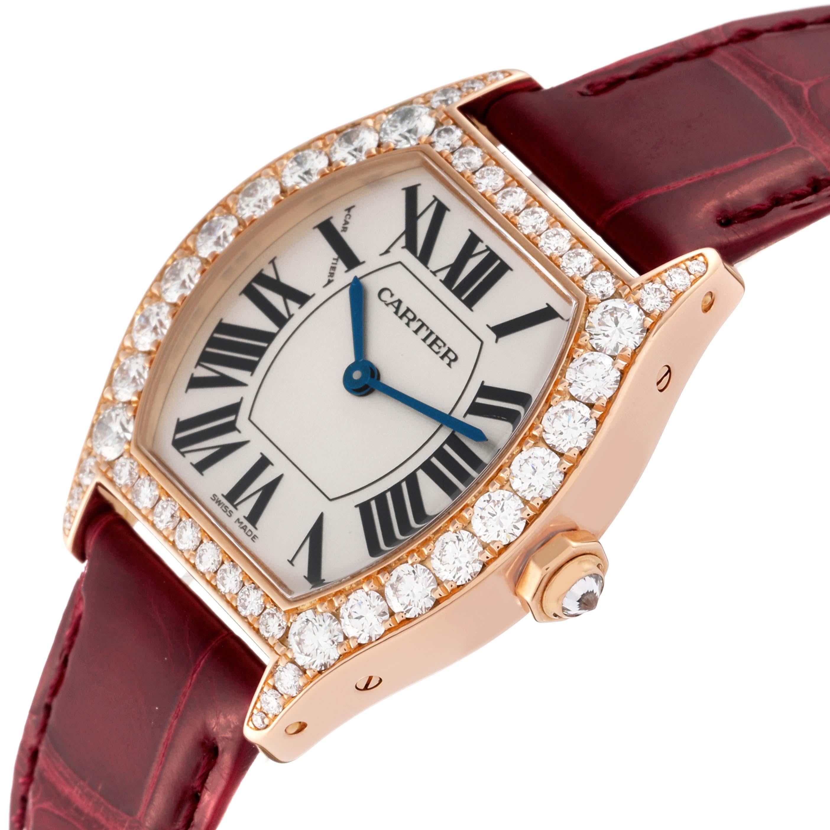 Cartier Montre Tortue en or rose avec lunette en diamants pour femmes WA507031 Excellent état - En vente à Atlanta, GA