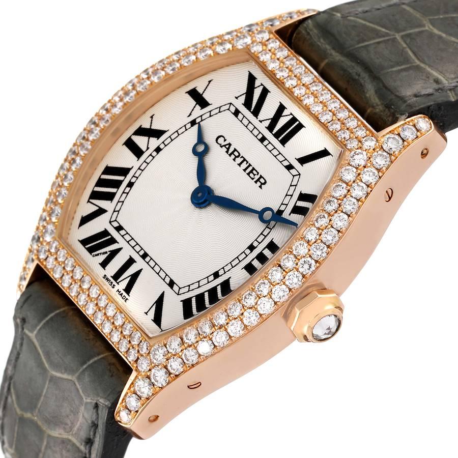 Women's Cartier Tortue Rose Gold Diamond Grey Strap Ladies Watch WA503751 For Sale