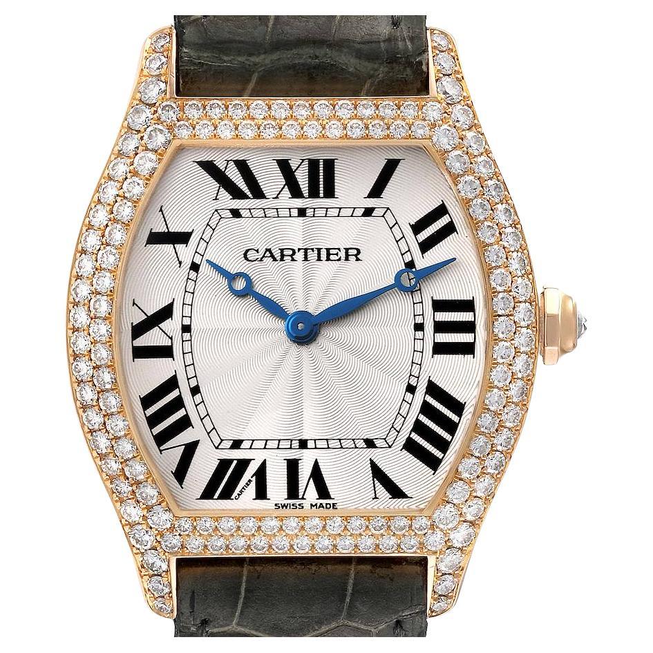 Cartier Tortue Rose Gold Diamond Grey Strap Ladies Watch WA503751 For Sale