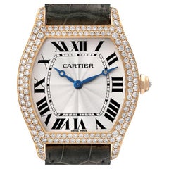 Cartier Tortue Rose Gold Diamond Grey Strap Ladies Watch WA503751