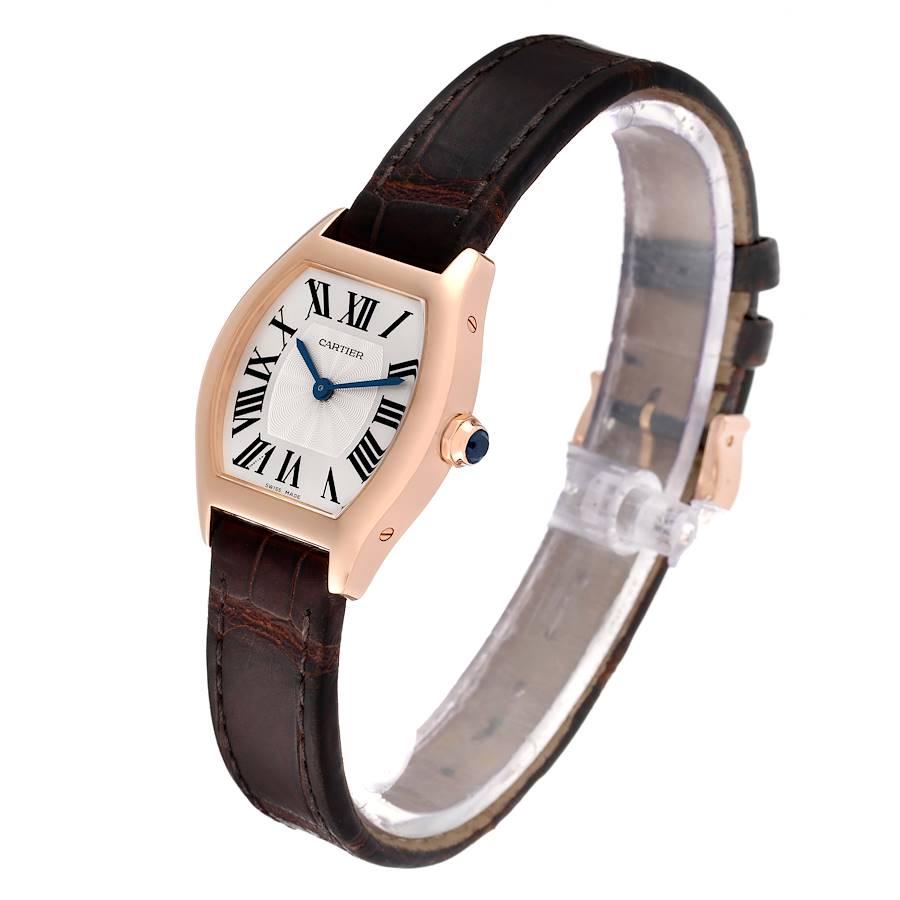 Women's Cartier Tortue Small 18k Rose Gold Brown Strap Ladies Watch W1556360 For Sale