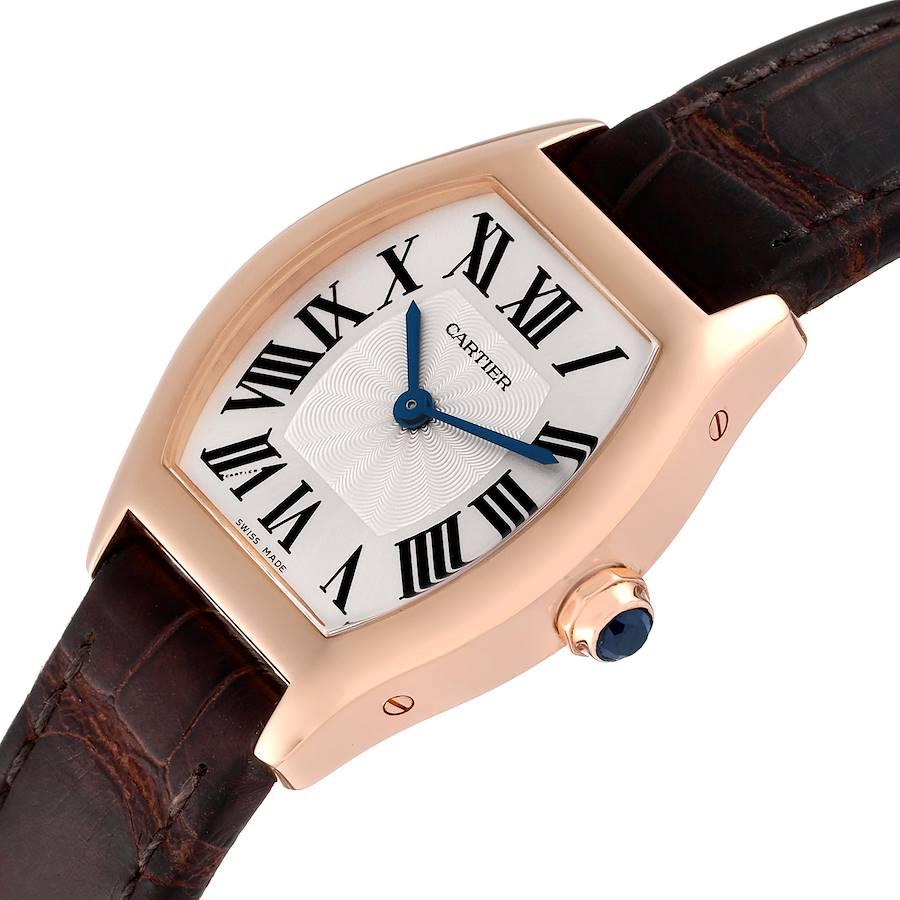 Cartier Tortue Small 18k Rose Gold Brown Strap Ladies Watch W1556360 For Sale 1
