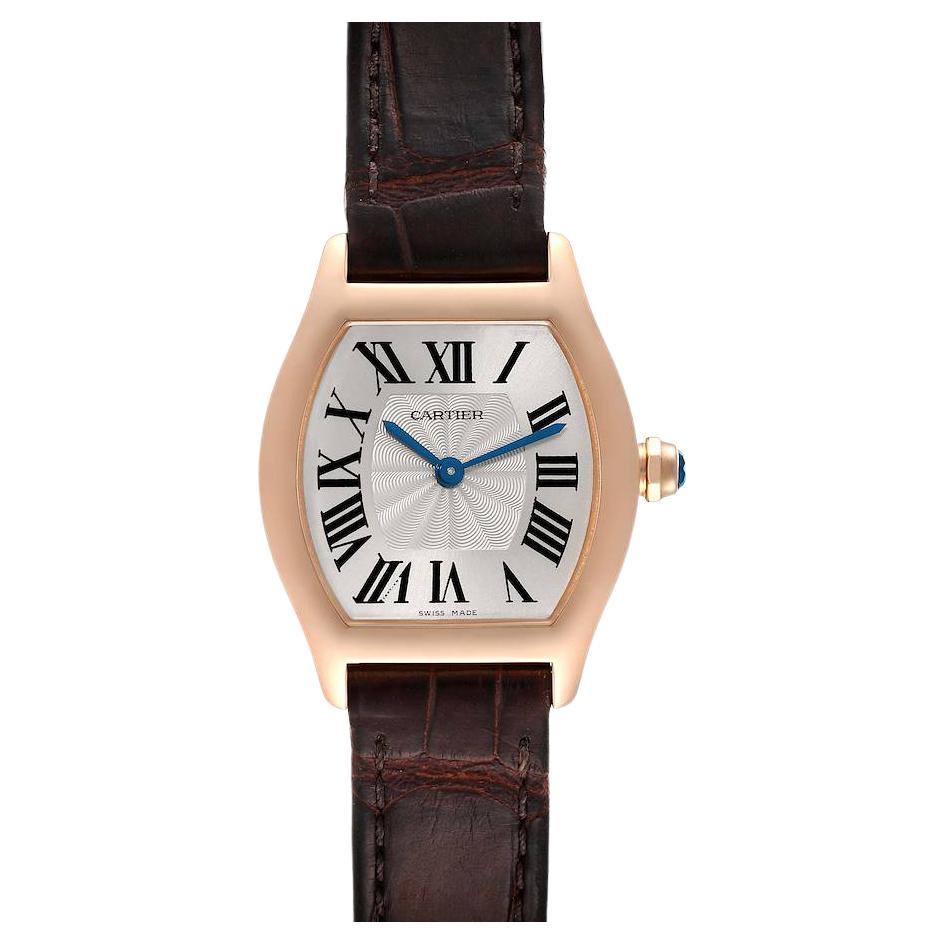 Cartier Tortue Small 18k Rose Gold Brown Strap Ladies Watch W1556360 For Sale