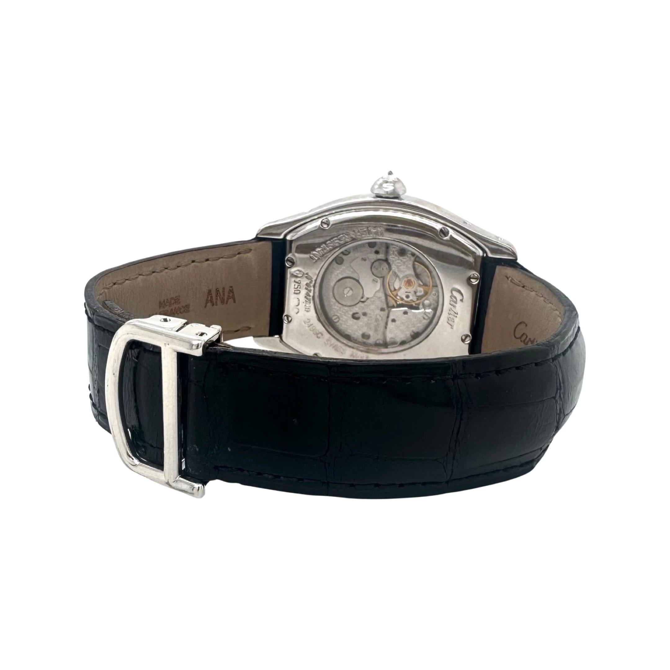 Baguette Cut Cartier Tortue Watch in 18k White Gold with Baguette Diamond Bezel