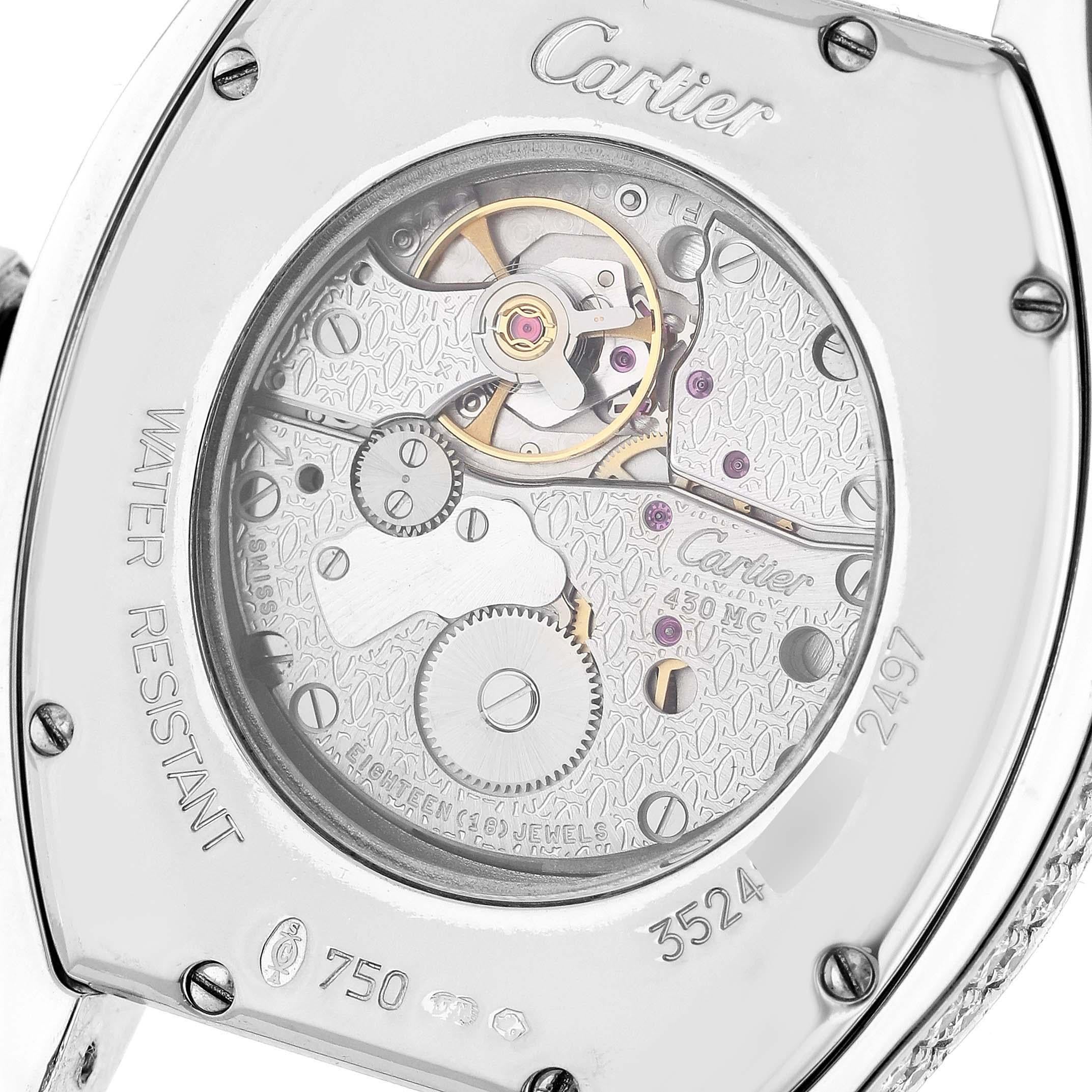 Cartier Tortue White Gold Black Strap Diamond Bezel Mens Watch WA504351 For Sale 2