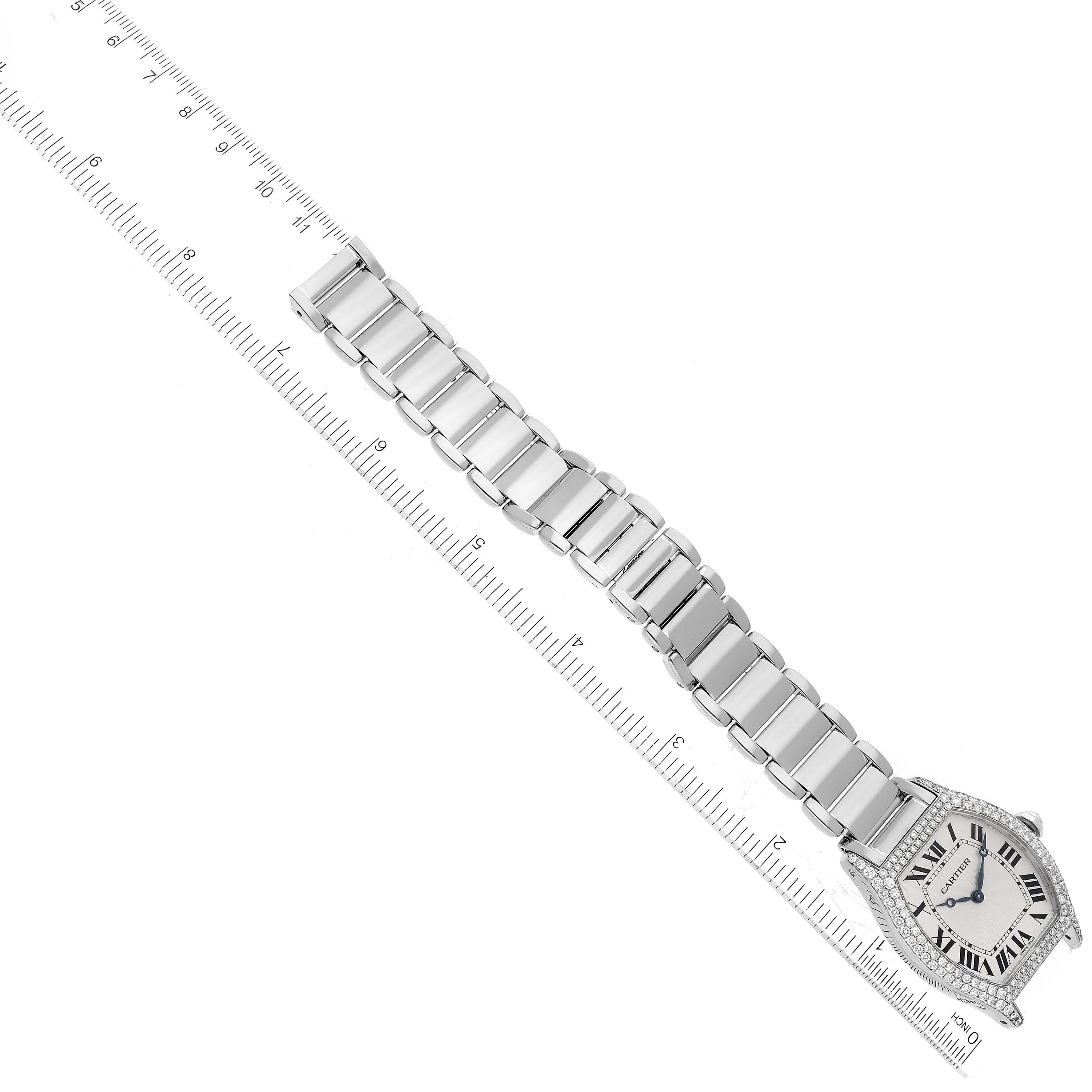 Cartier Tortue White Gold Diamond Bezel Mens Watch WA504351 For Sale 2