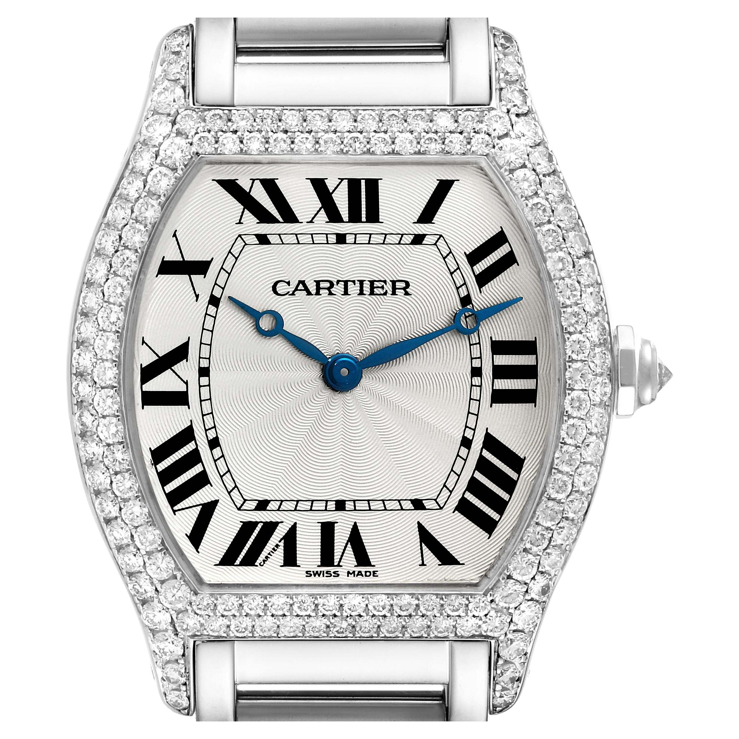 Cartier Tortue White Gold Diamond Bezel Mens Watch WA504351 For Sale