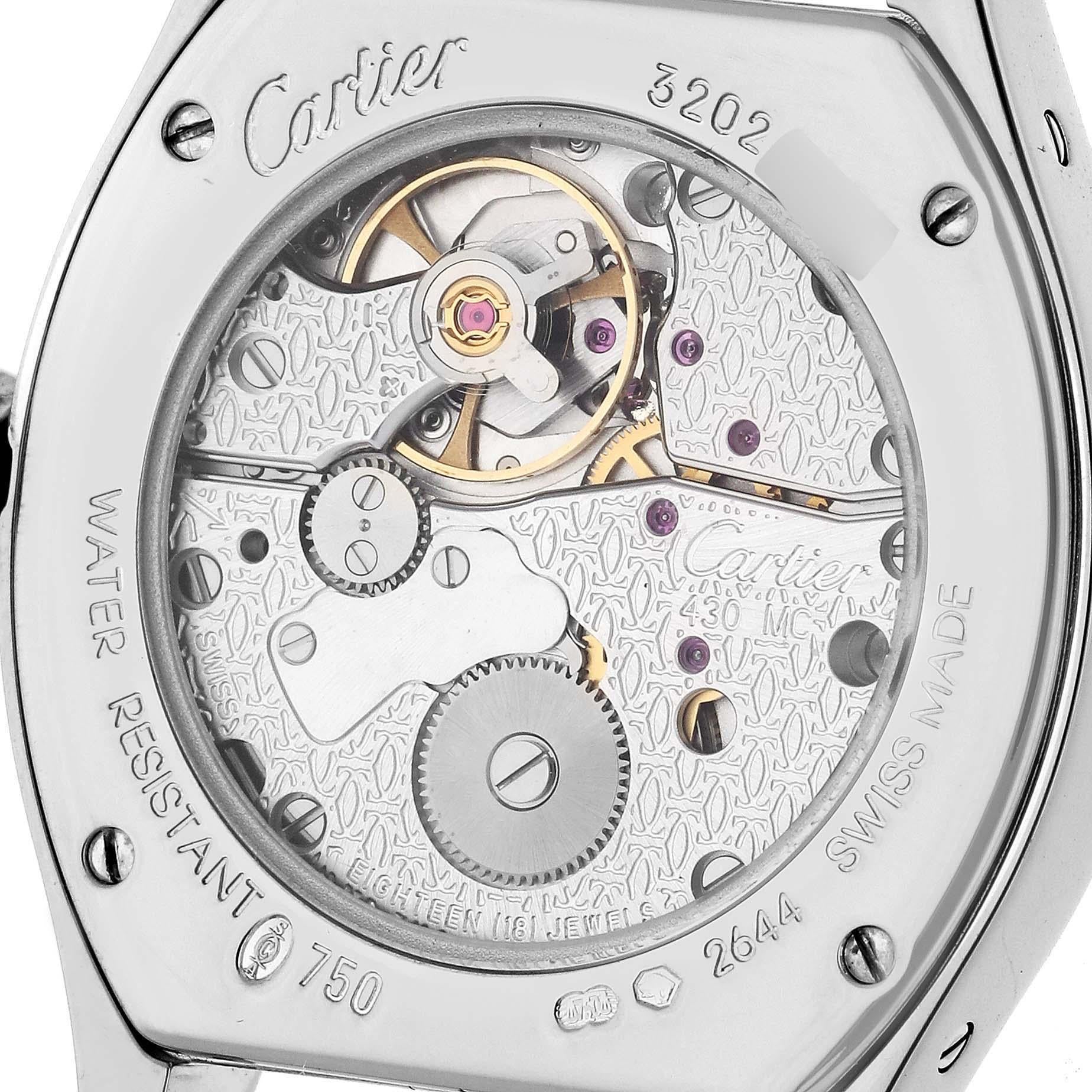 Cartier Tortue White Gold Diamond Black Strap Ladies Watch WA507231 For Sale 3
