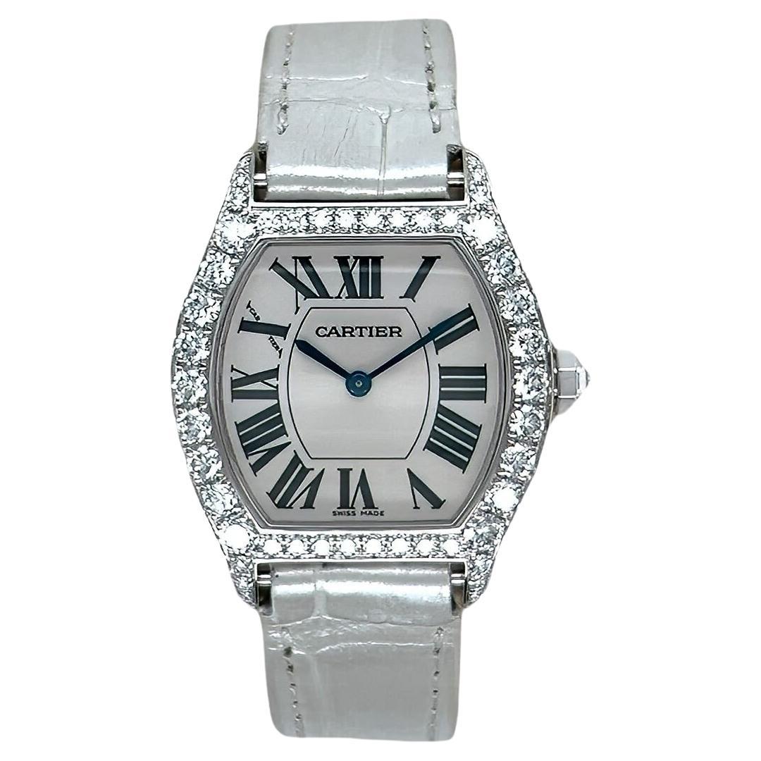 CARTIER Tortue White Gold Diamond Watch For Sale