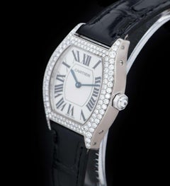 Cartier Tortue White Gold Satin Silver Dial Diamond WA507231 Manual Wind Watch