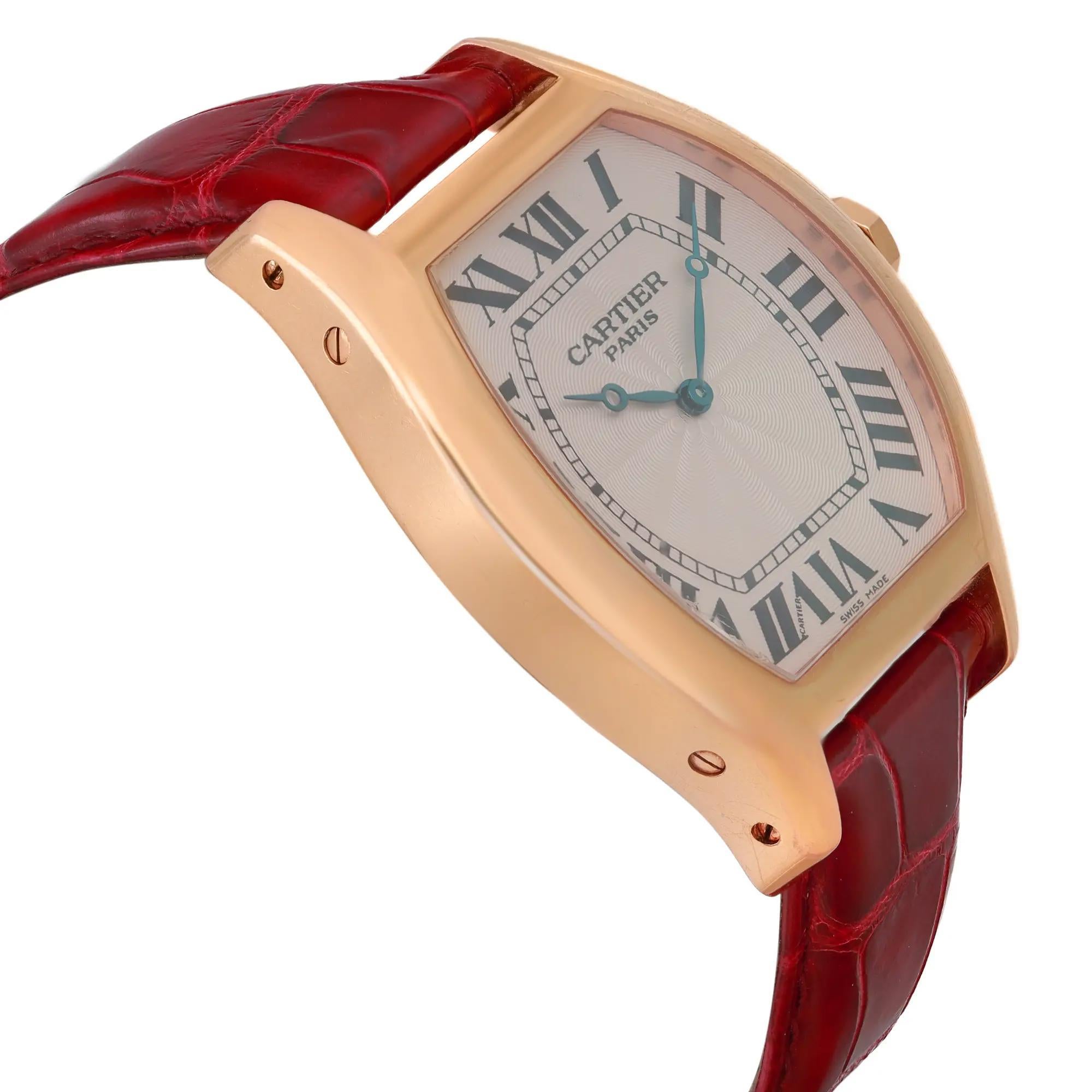 Men's Cartier Tortue XL 18K Rose Gold Silver Dial Hand Wind Mens Watch W1546051 2763