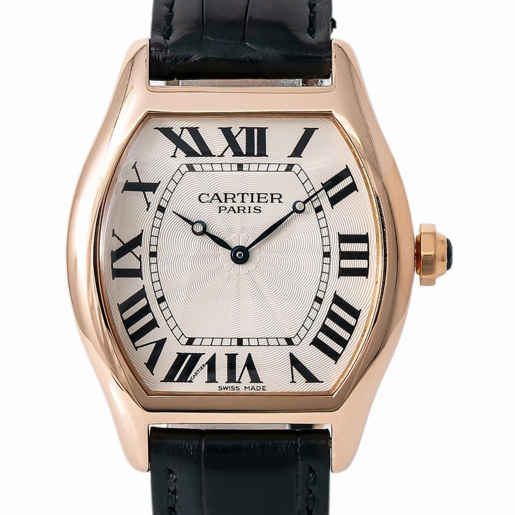 Modern Cartier Tortue XL 2763J Men's Automatic Cream Dial Watch 18 Karat Rose Gold