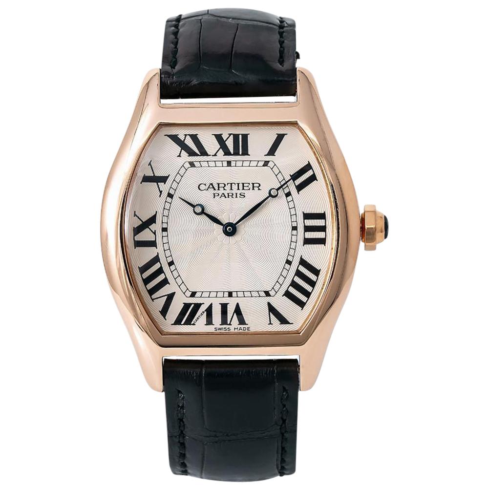 Cartier Tortue XL 2763J Men's Automatic Cream Dial Watch 18 Karat Rose Gold