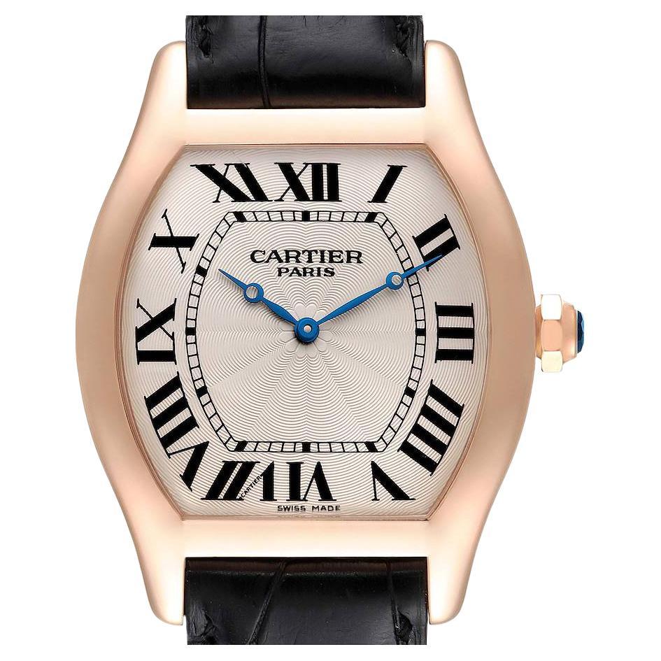 Cartier Tortue XL CPCP Silver Silver Dial 18K Rose Gold Mens Watch 2763 For Sale