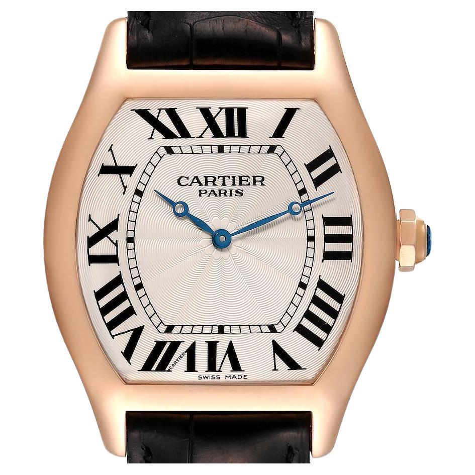 Cartier Tortue XL CPCP Silver Silver Dial 18K Rose Gold Mens Watch 2763