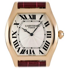 Cartier Tortue XL Gents Rose Gold Silver Guilloche Dial Manual Wind Wristwatch