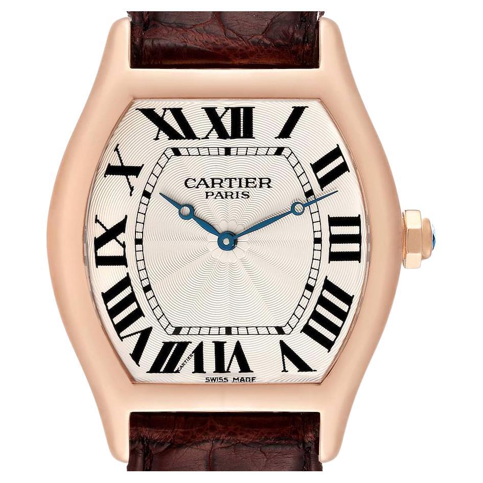Cartier Tortue XL Silver Dial 18K Rose Gold Mens Watch 2763 For Sale