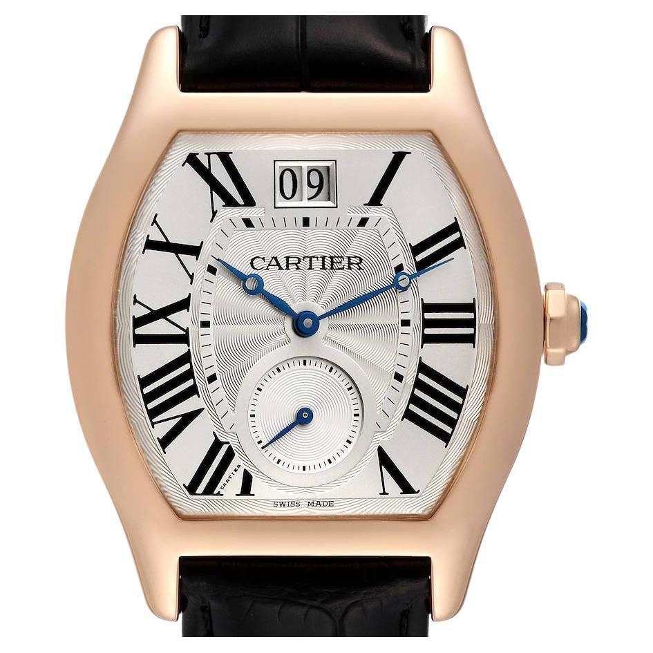 Cartier Tortue XL Silver Flinque Dial 18K Rose Gold Mens Watch W1556234 en vente