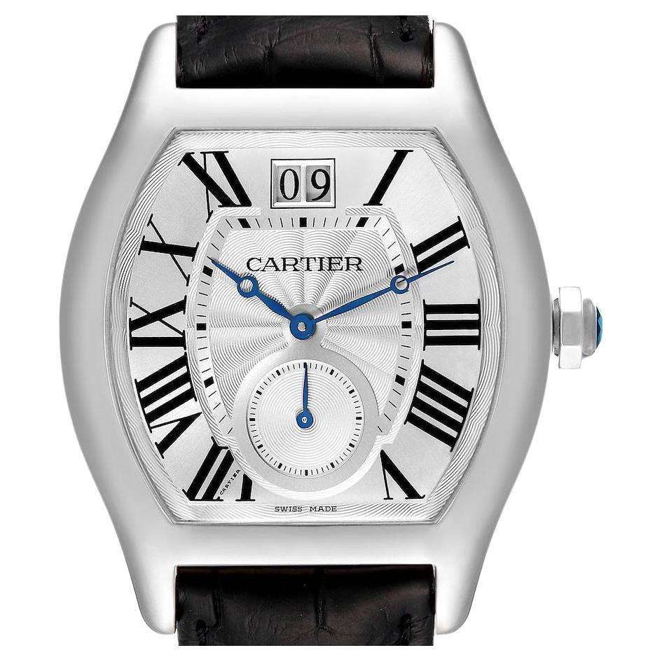 Cartier Tortue XL Silver Flinque Dial White Gold Mens Watch W1556233 For Sale