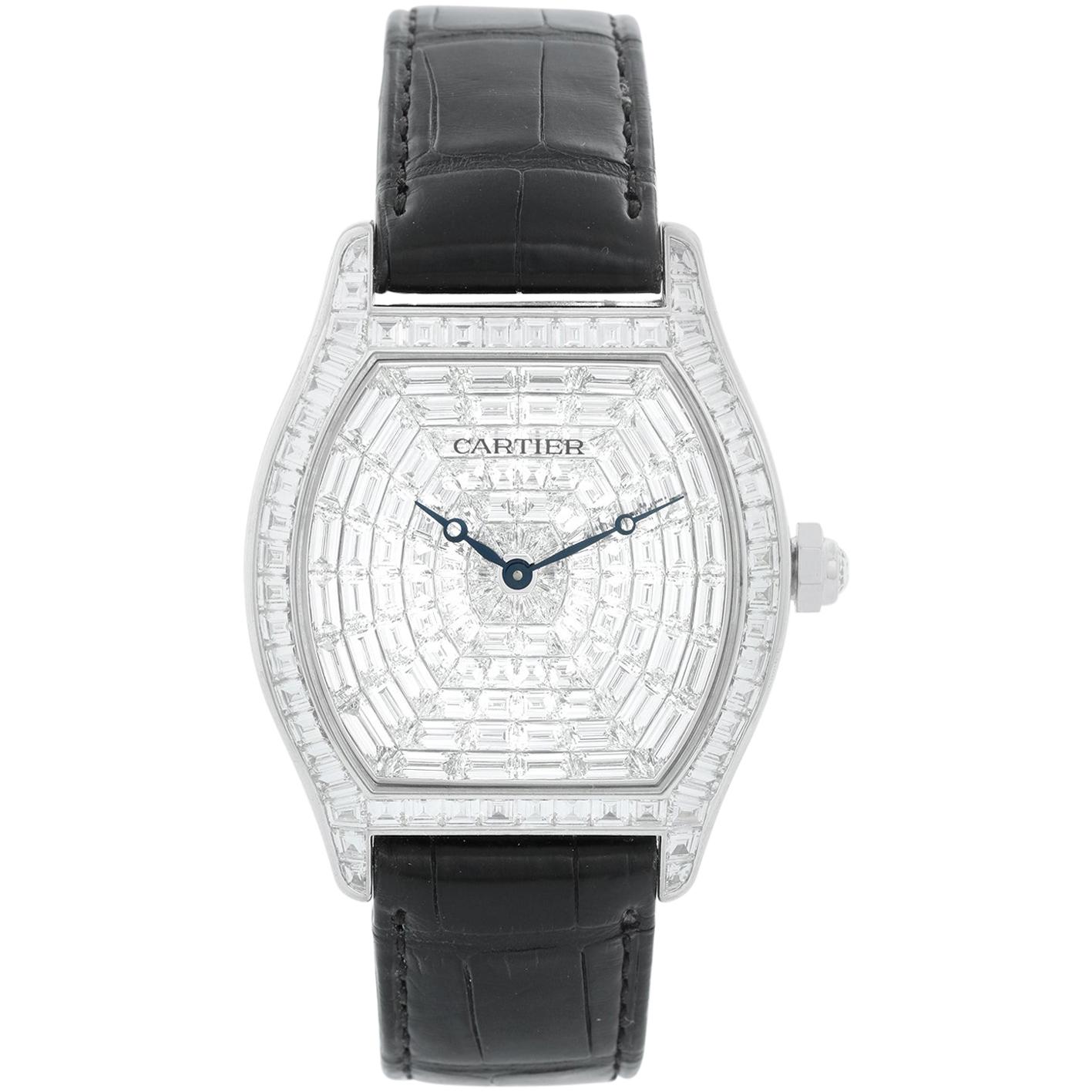 Cartier Tortue XL White Gold Diamond Dial Ladies Watch HP100502