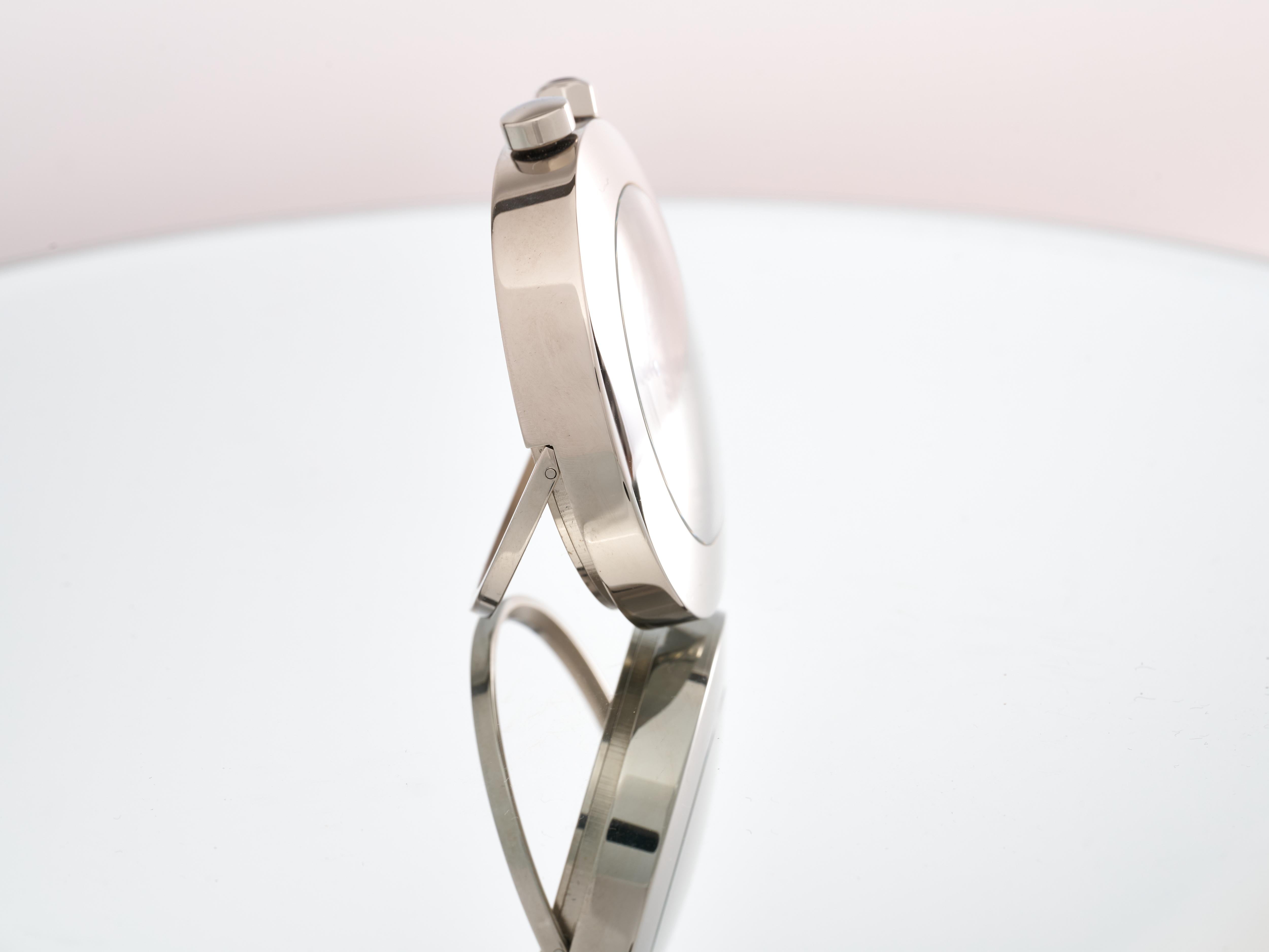 Cartier Travel Clock Alarm Limited Edition Stainless Steel 2751 W0100054 B&P In Good Condition For Sale In London, GB