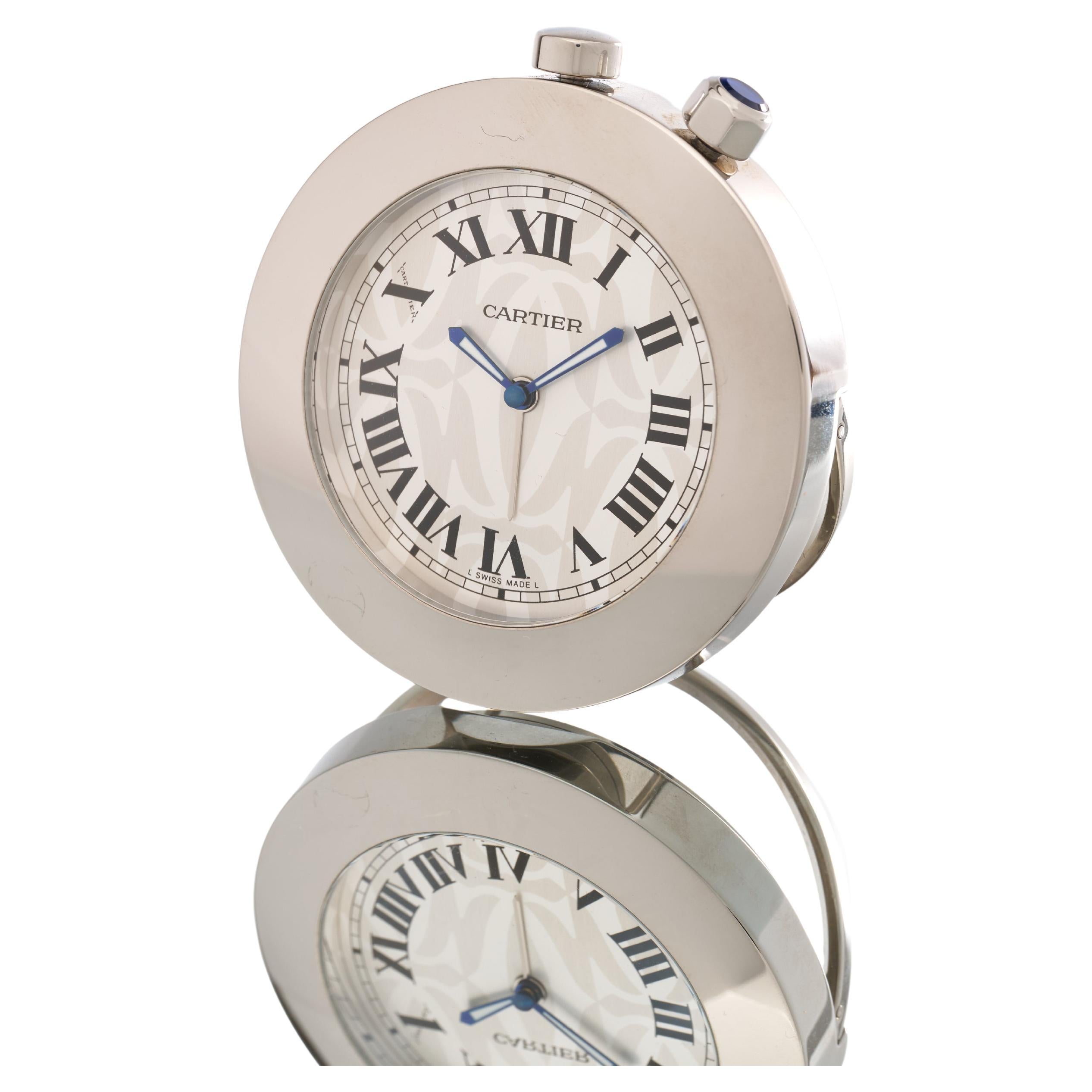 Cartier Travel Clock Alarm Limited Edition Stainless Steel 2751 W0100054 B&P