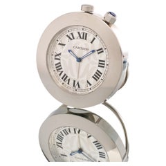 Cartier Travel Clock Alarm Limited Edition Stainless Steel 2751 W0100054 B&P