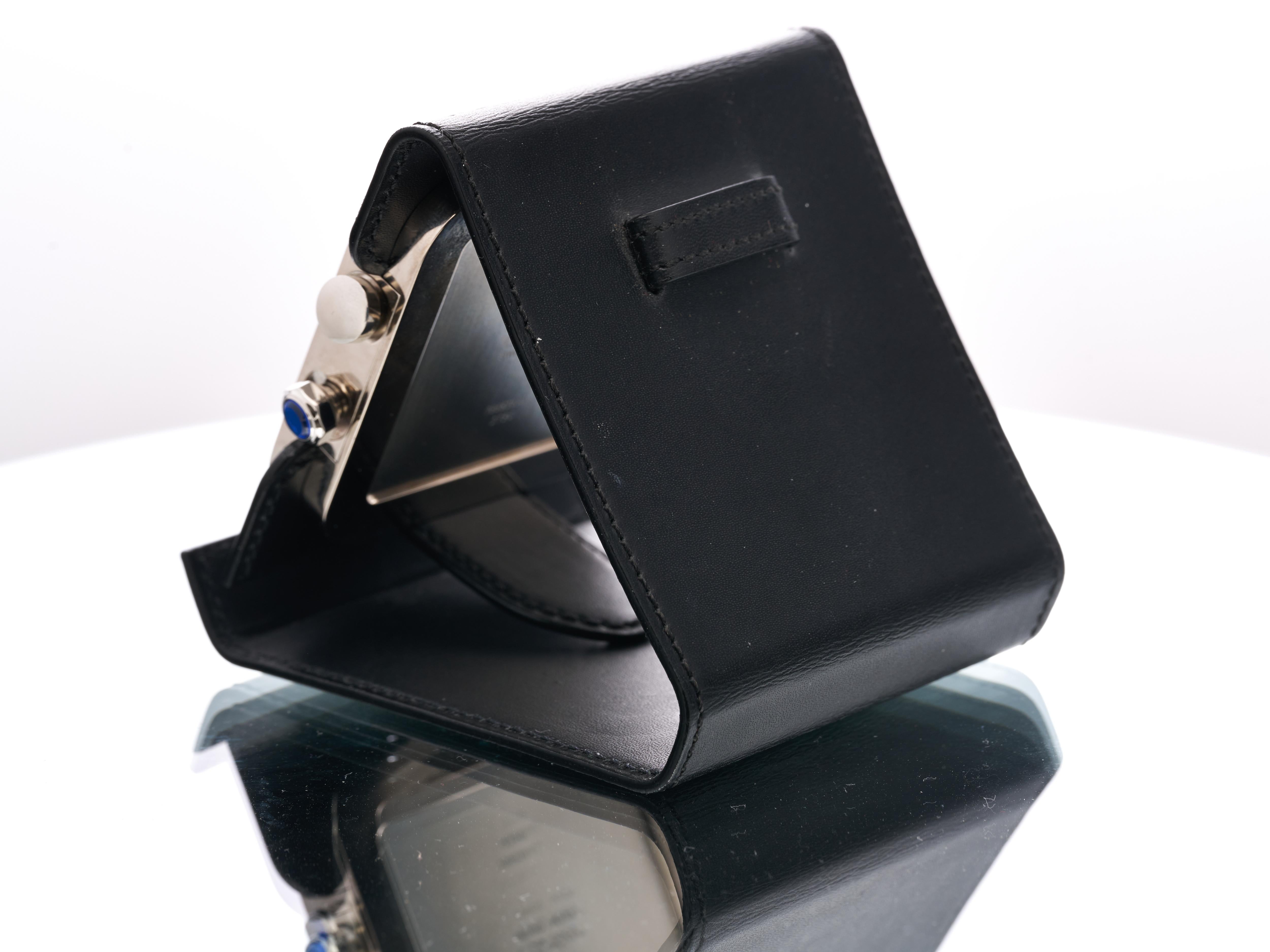 Cartier Travel Clock Alarm Santos Leather Stainless Steel 2750 Boxed For Sale 2