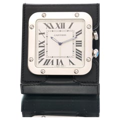 Cartier Travel Clock Alarm Santos Leather Stainless Steel 2750 Boxed