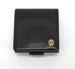Cartier Travel Clock in Black Leather Case w Red Box