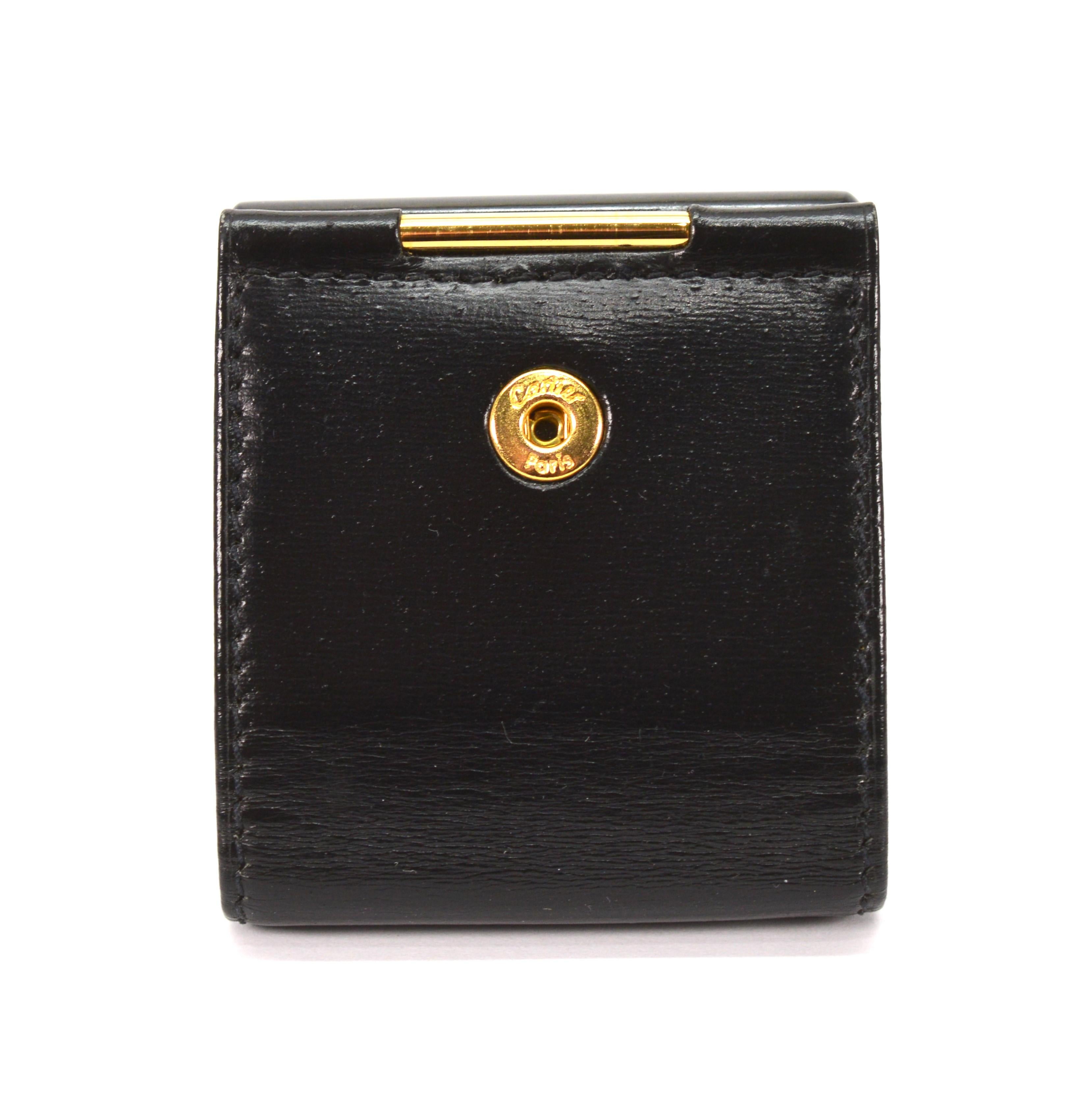 Women's or Men's Cartier Travel Clock in Black Leather Case w Red Box