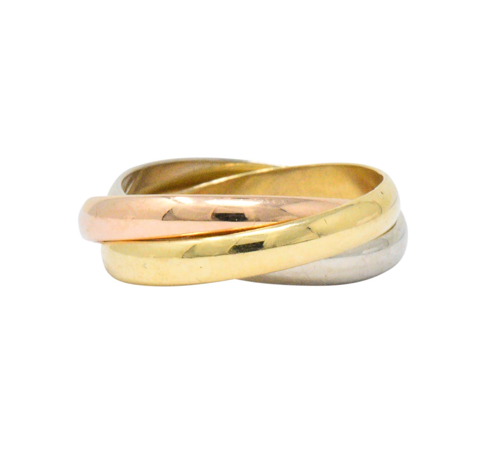 Contemporary Cartier Tri-Color 18 Karat Gold Trinity Ring
