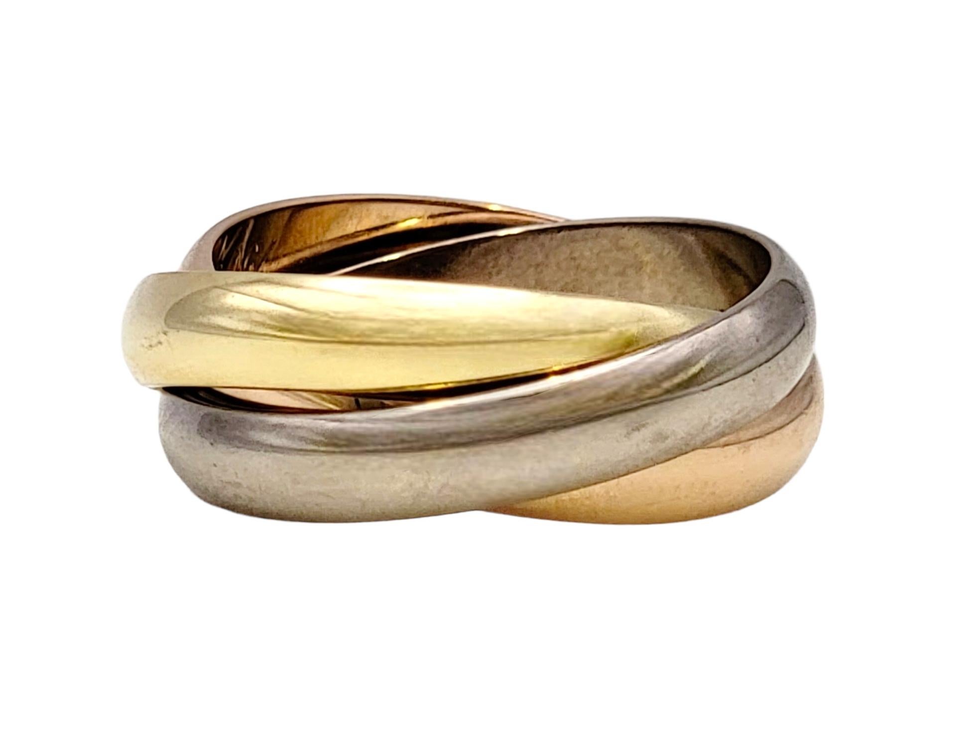 Cartier Tri Color 18 Karat Yellow, Rose and White Gold Trinity Band Ring In Good Condition For Sale In Scottsdale, AZ