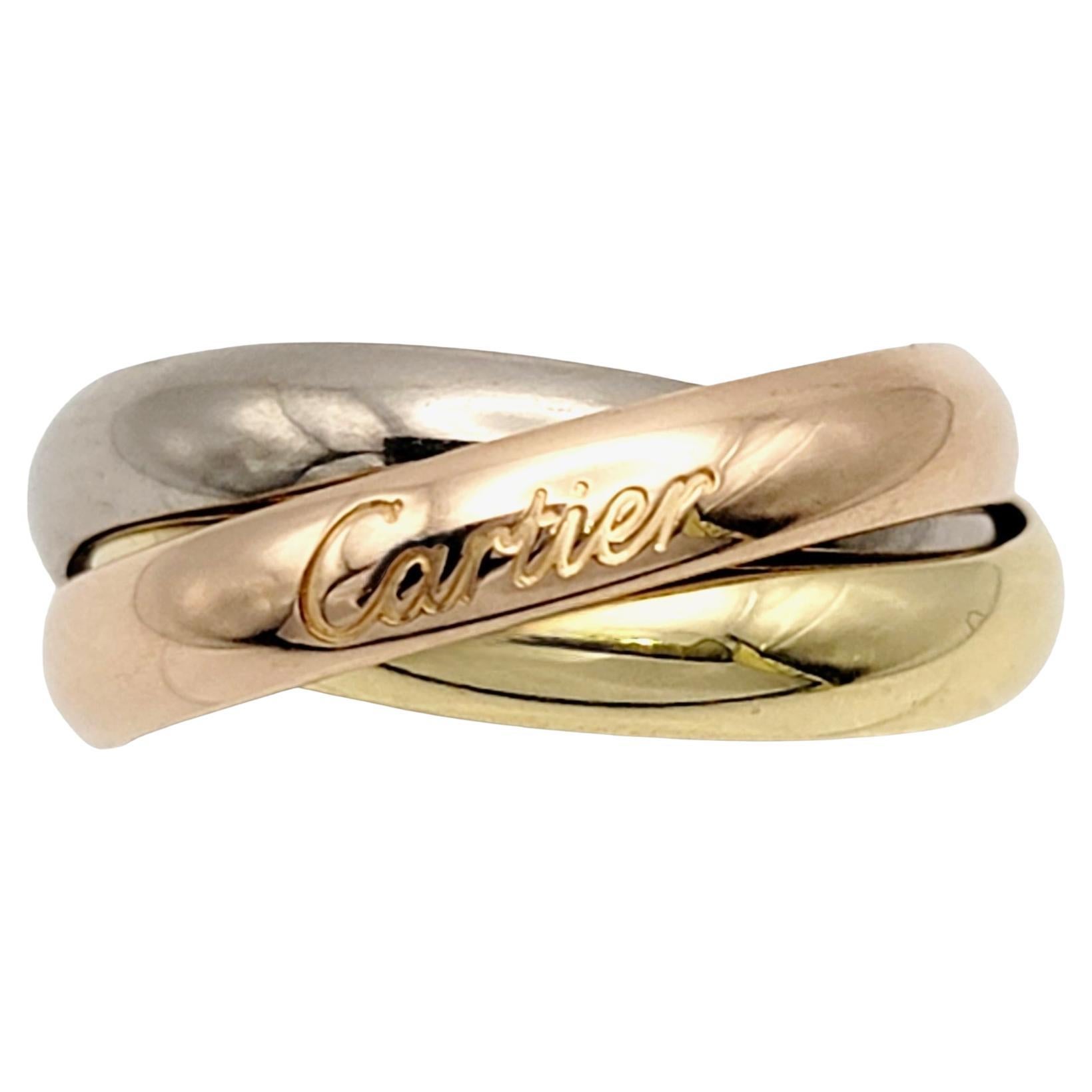 Cartier Tri Color 18 Karat Yellow, Rose and White Gold Trinity Band Ring For Sale