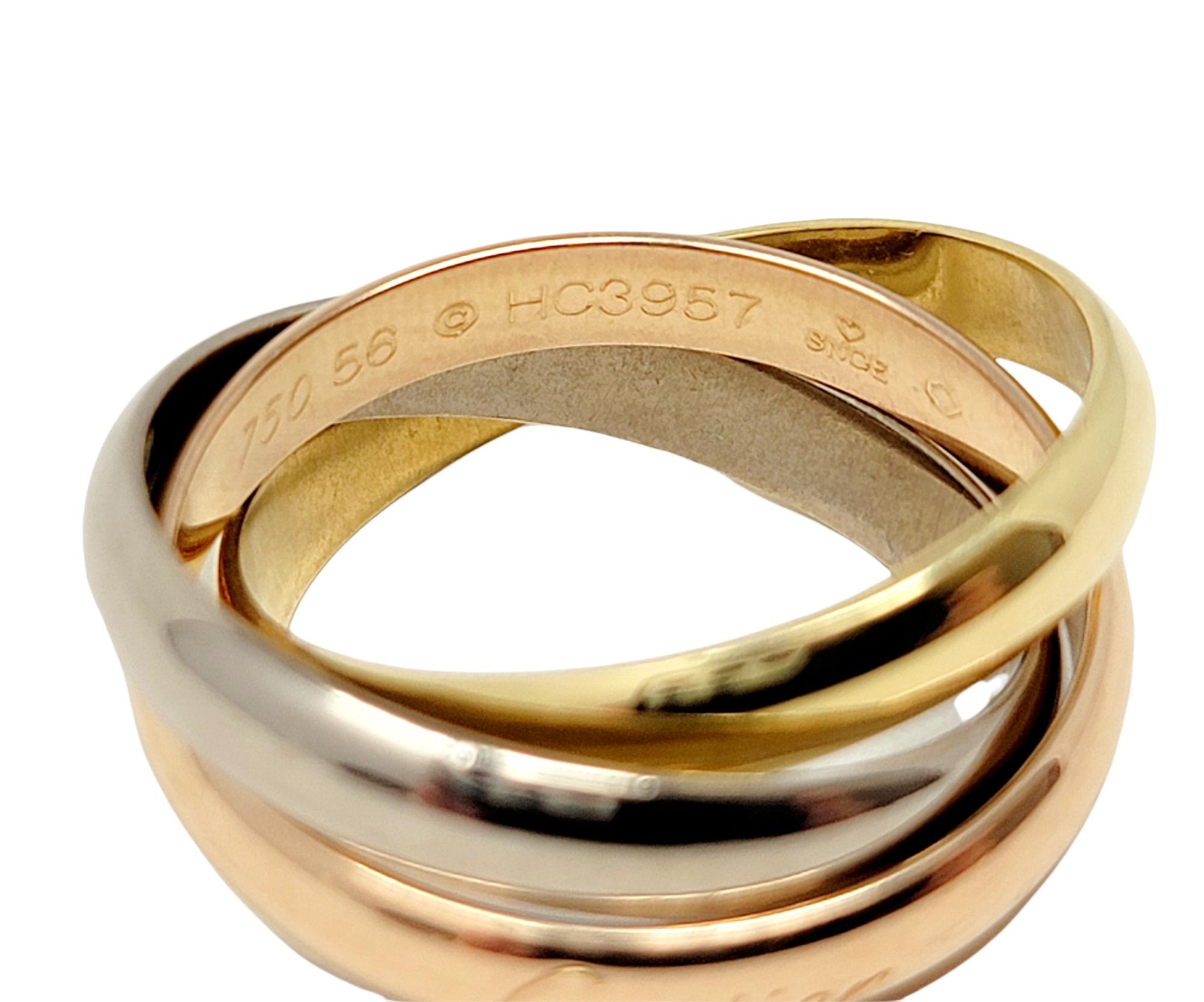 Cartier Tri Color 18 Karat Yellow, Rose and White Gold Trinity Band Ring 6