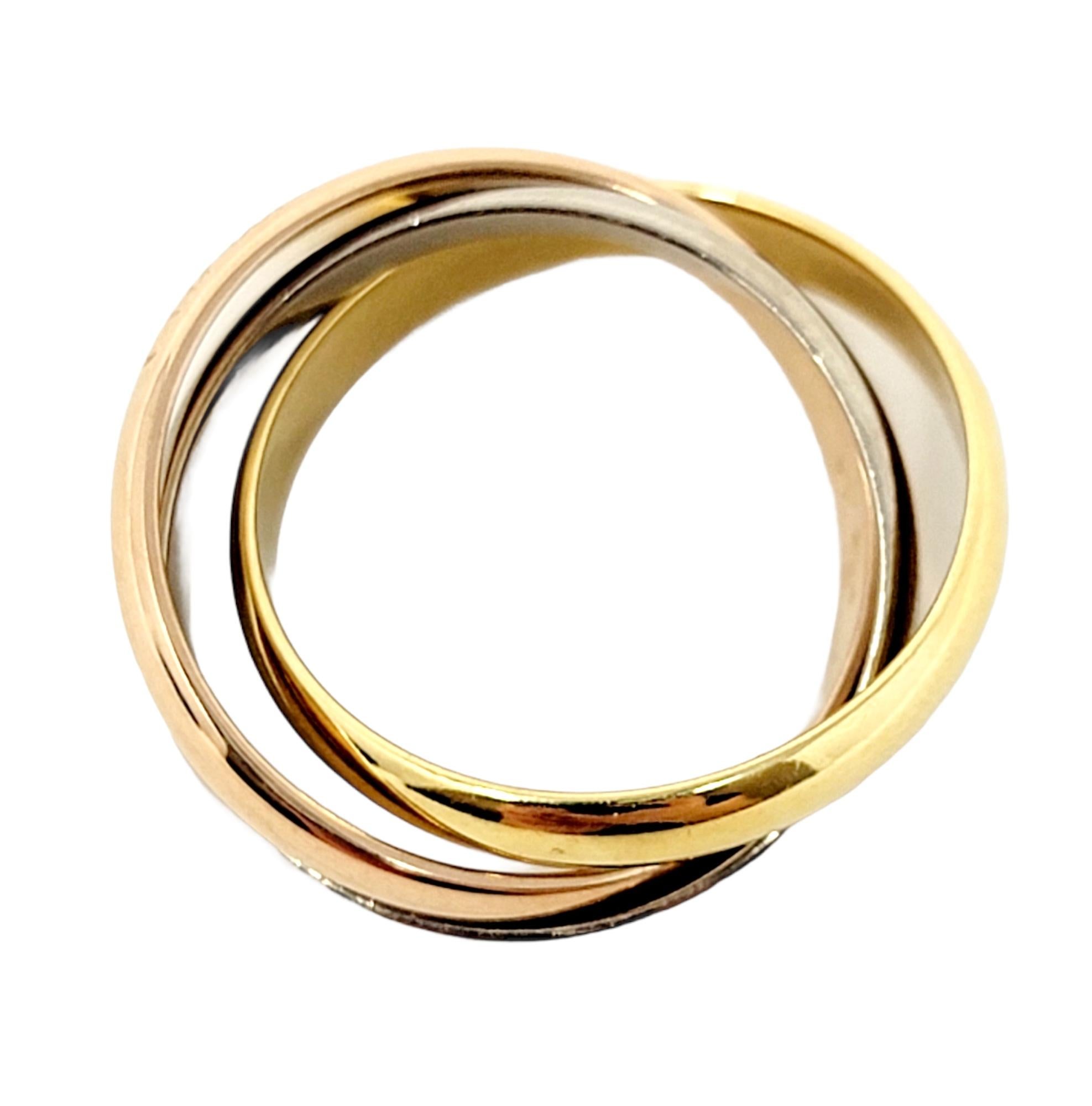 Cartier Tri Color 18 Karat Yellow, Rose and White Gold Trinity Band Ring 1