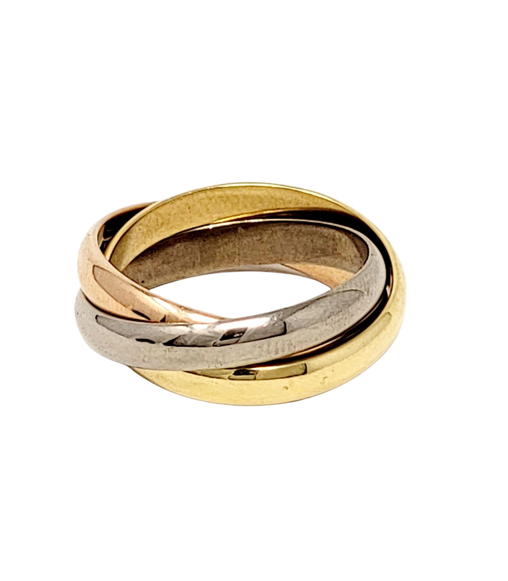 Cartier Tri Color 18 Karat Yellow, Rose and White Gold Trinity Band Ring 2