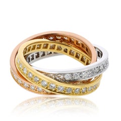 Cartier Tri Color 18K Diamond Trinity Roller Ring