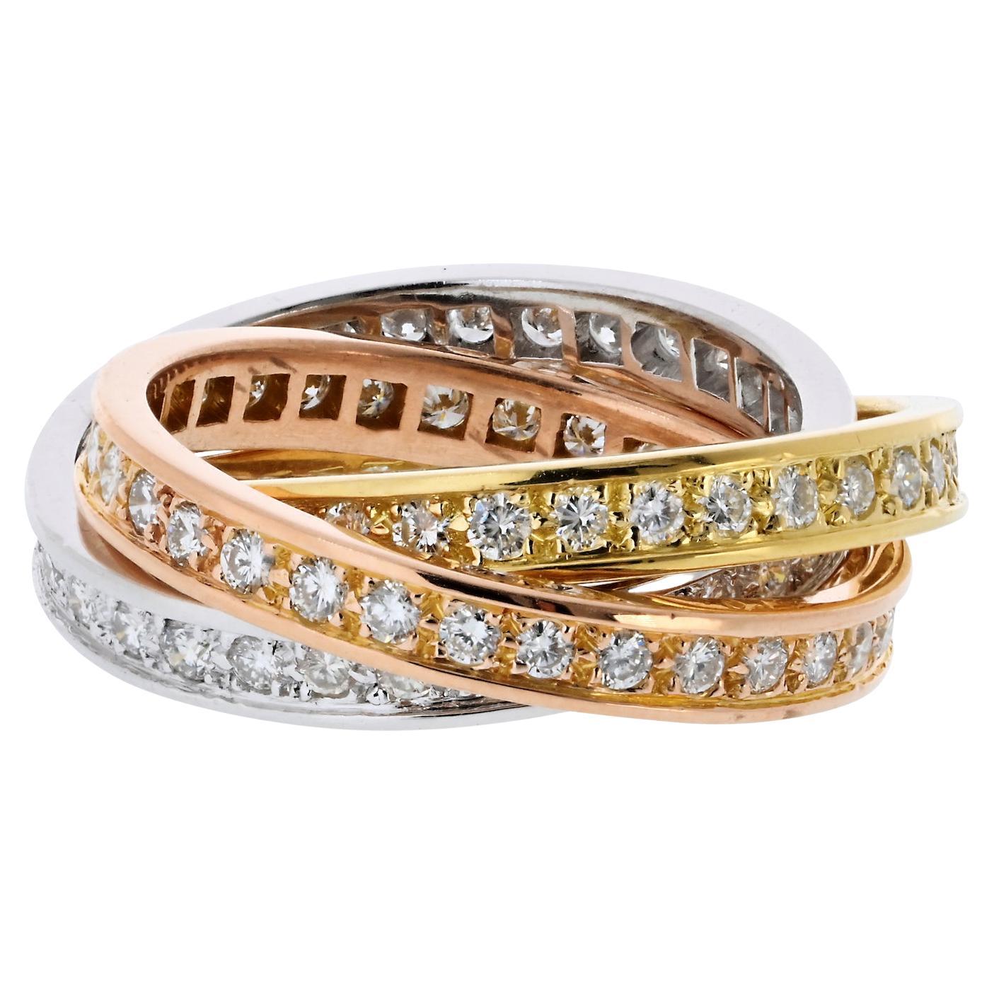 Cartier Tri Color 18K Diamant Trinity Roller Ring im Angebot