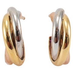 Cartier Tri Color 18K Oro Amarillo Blanco y Rosa Pequeños Pendientes Aros Trinidad