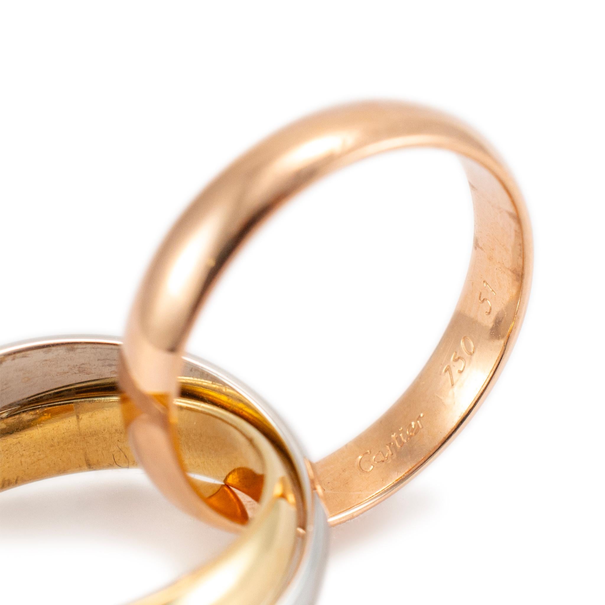 Cartier Tri Color 18K Yellow White & Rose Trinity Band Ring In Excellent Condition In Houston, TX