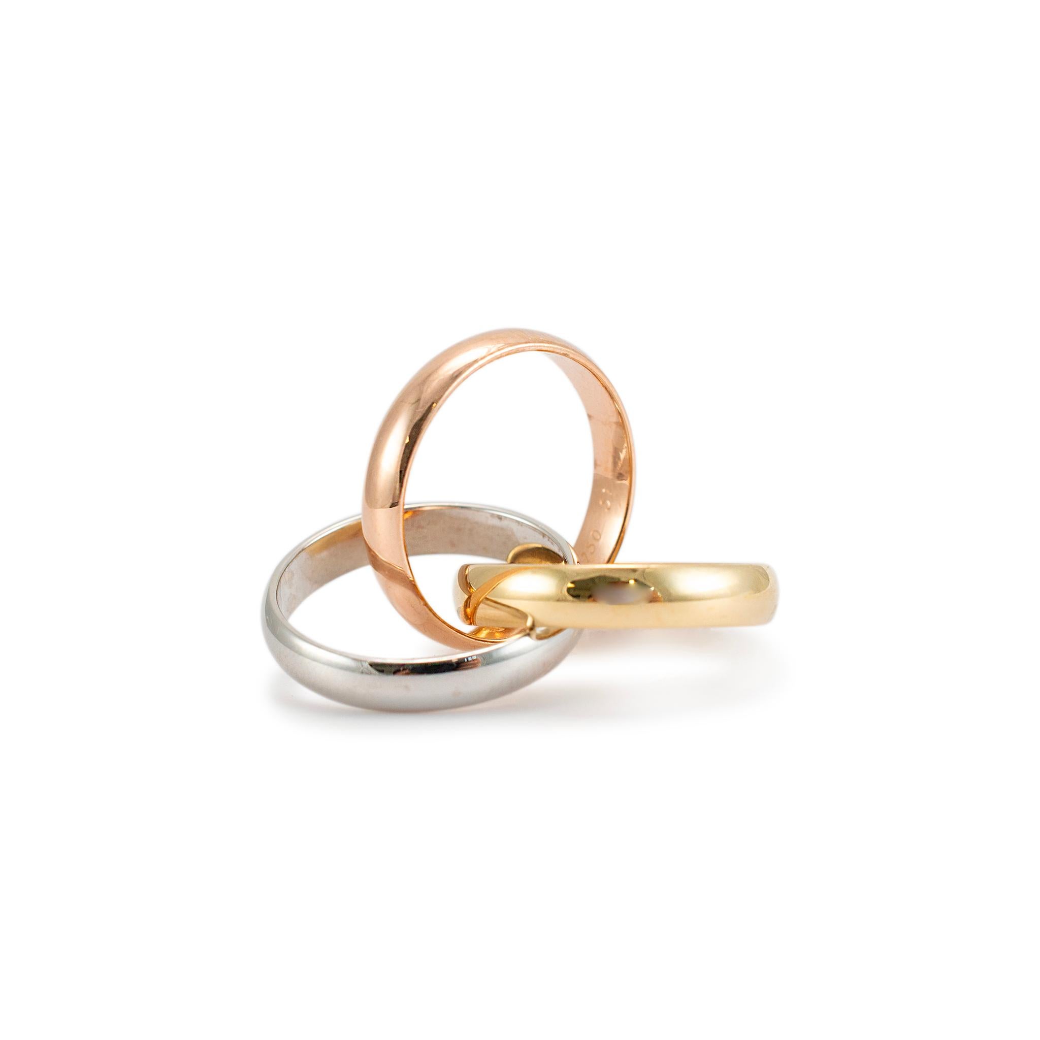 Women's or Men's Cartier Tri Color 18K Yellow White & Rose Trinity Band Ring