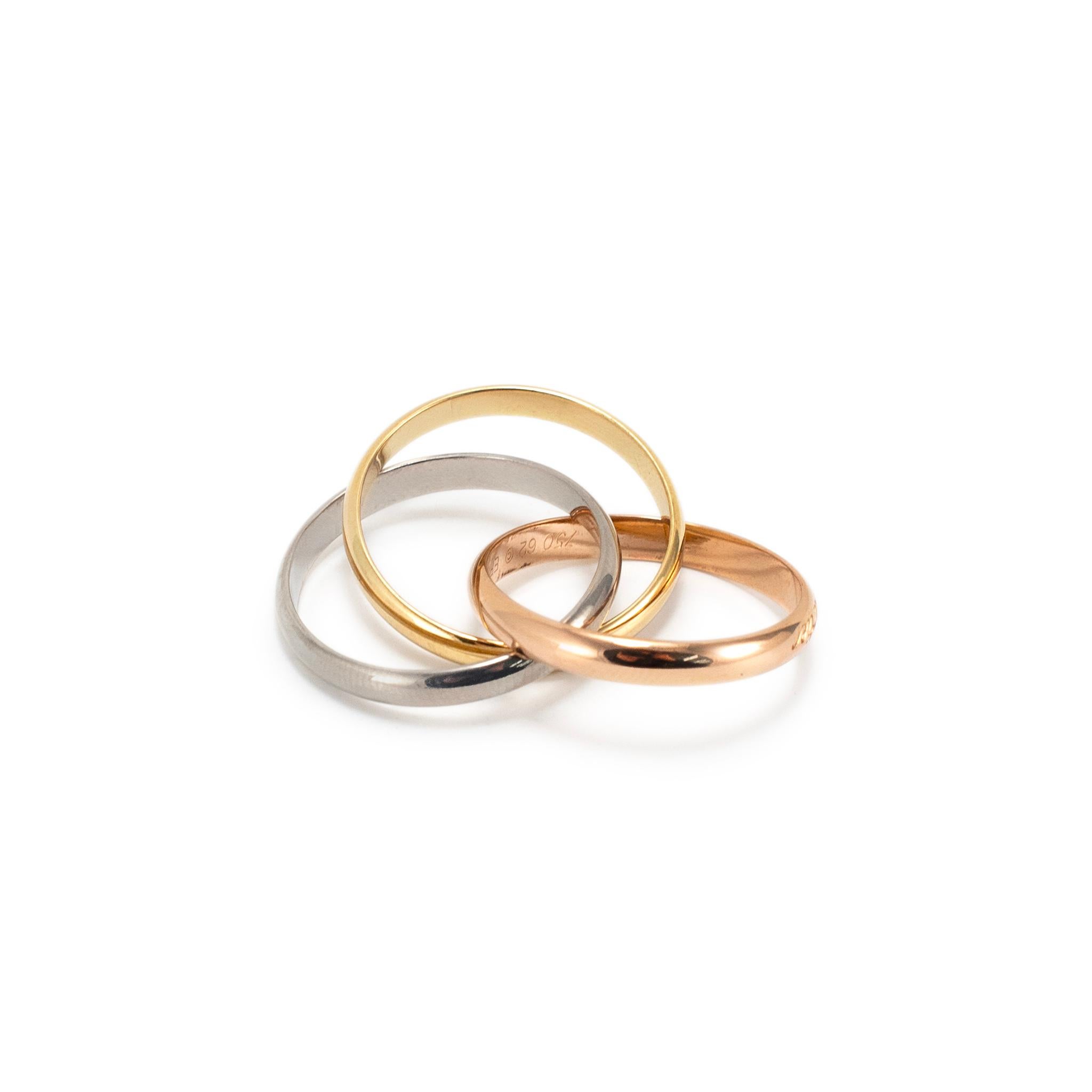 Women's Cartier Tri Color 18K Yellow White & Rose Trinity Band Ring