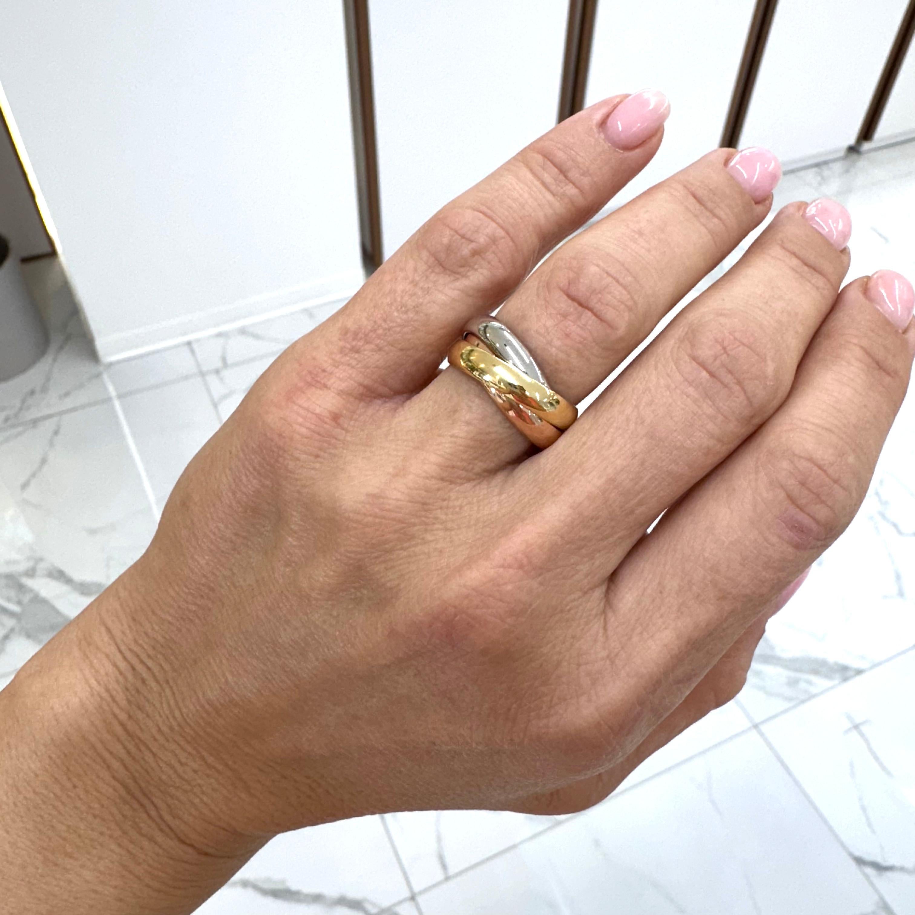 Cartier Tri Color 18K Yellow White & Rose Trinity Band Ring 2