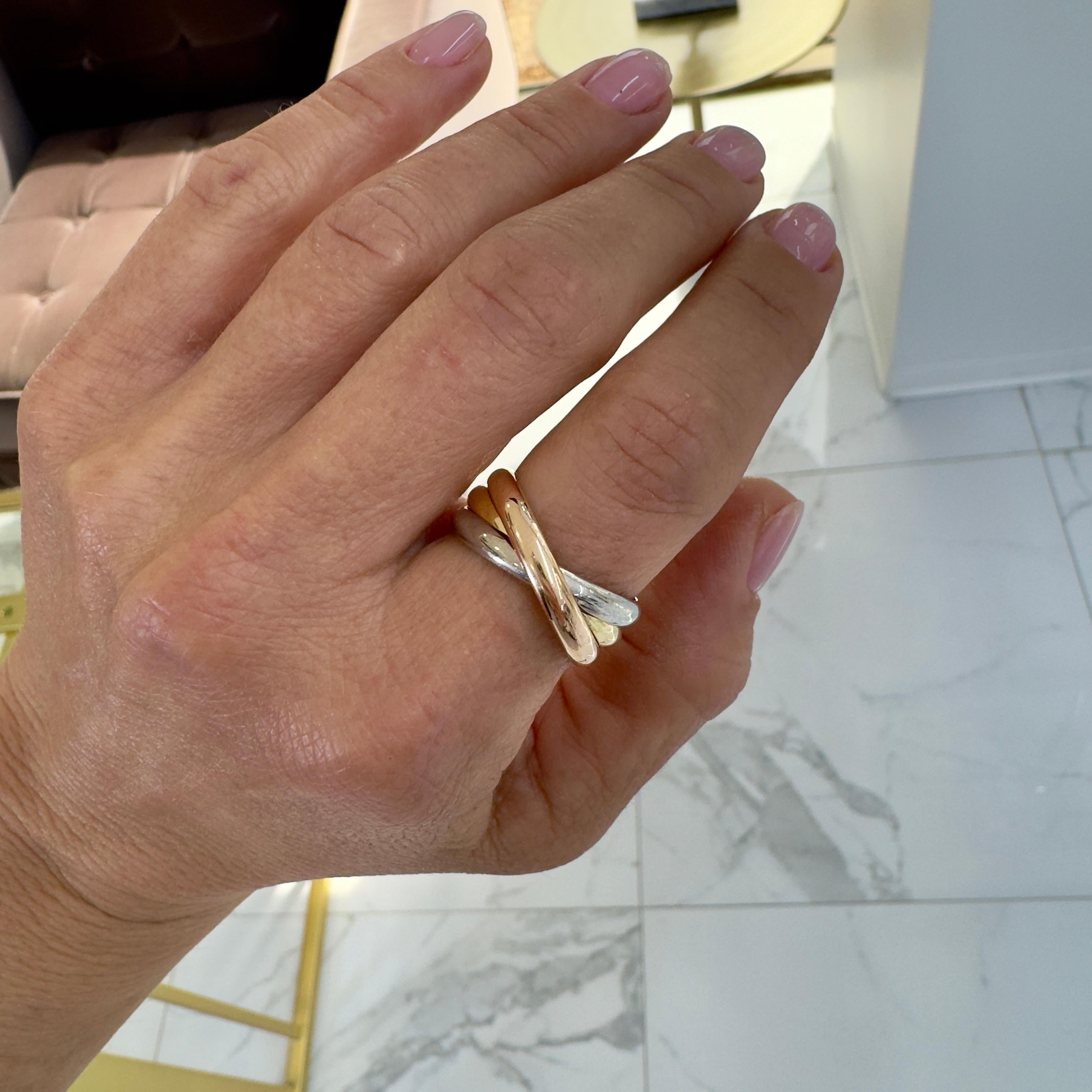 Cartier Tri Color 18K Yellow White & Rose Trinity Band Ring 2